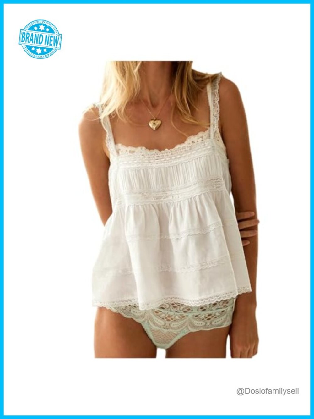 Women Lace Trim Eyelet Tank Top Boho Ruffle Babydoll Cami Backless Peplum